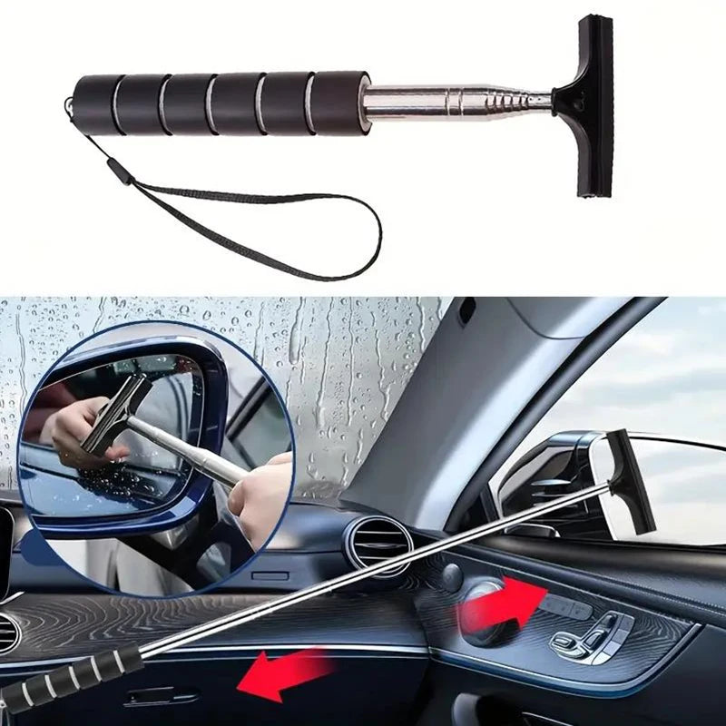 Car Rearview Mirror Wiper Telescopic Handle Car Rearview Mirror Wiper Durable Stainless Auto Glass Cleaning Tools Cleaning Brush