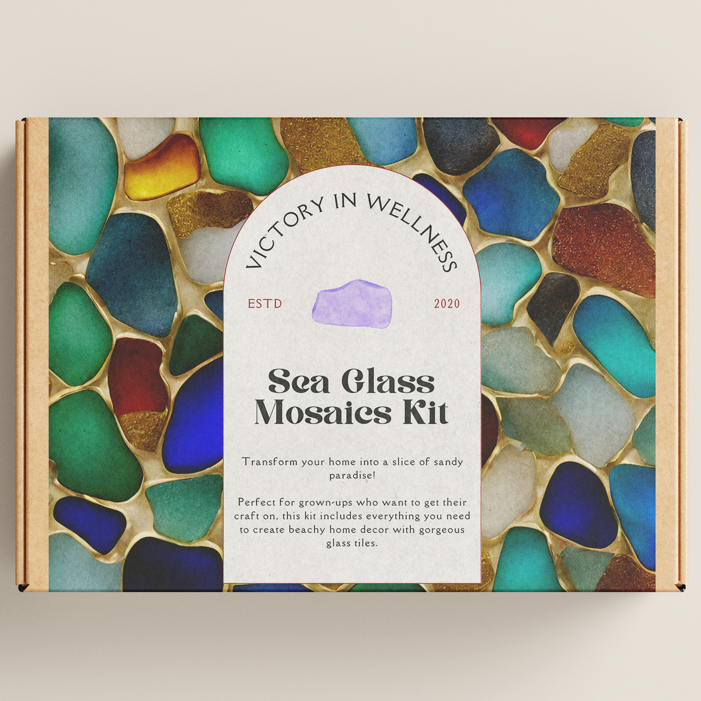 DIY Sea Glass Mosaic Craft Kit for Adults, Create Beach-Inspired Home Decor with Glass Tiles, Easy Step-by-Step Instructions | by Victory In Wellness-0
