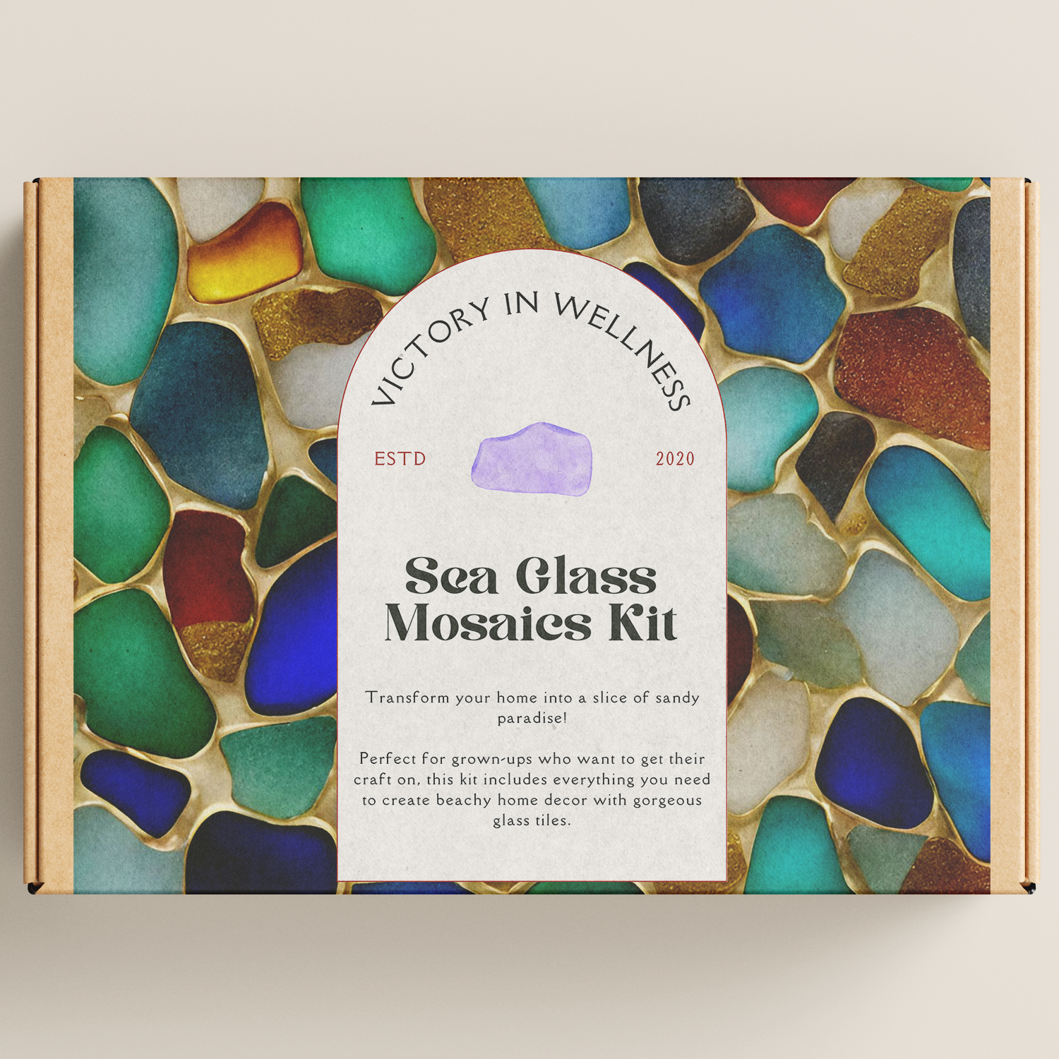 DIY Sea Glass Mosaic Craft Kit for Adults, Create Beach-Inspired Home Decor with Glass Tiles, Easy Step-by-Step Instructions | by Victory In Wellness-0